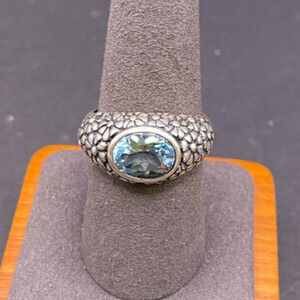 Milor Italy Sterling Silver 925 Floral Textured Light Blue Topaz Ring Size 9